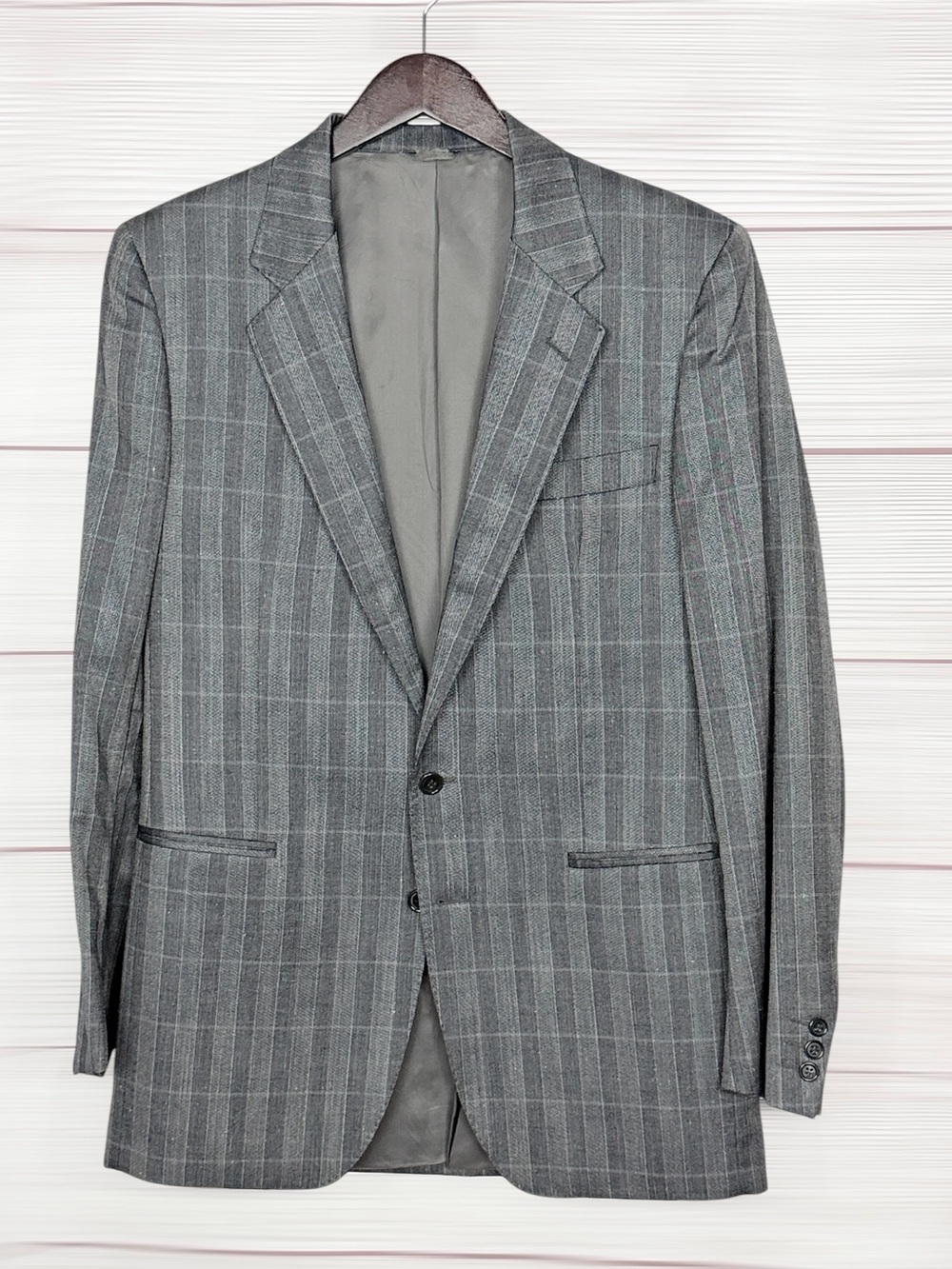 Pietrovanni Italy Wool Silk Suit Jacket Blazer Gray Blue EUR 52L US 42L